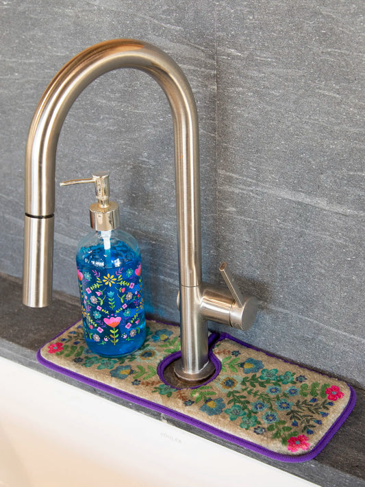 Reversible Faucet Sink Mat - Turquoise Floral