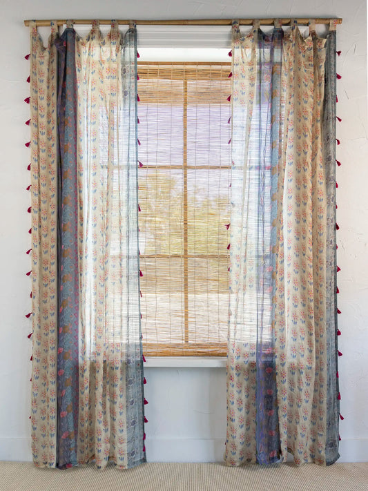 Printed Curtain Panel - Garden Stripes Cotton