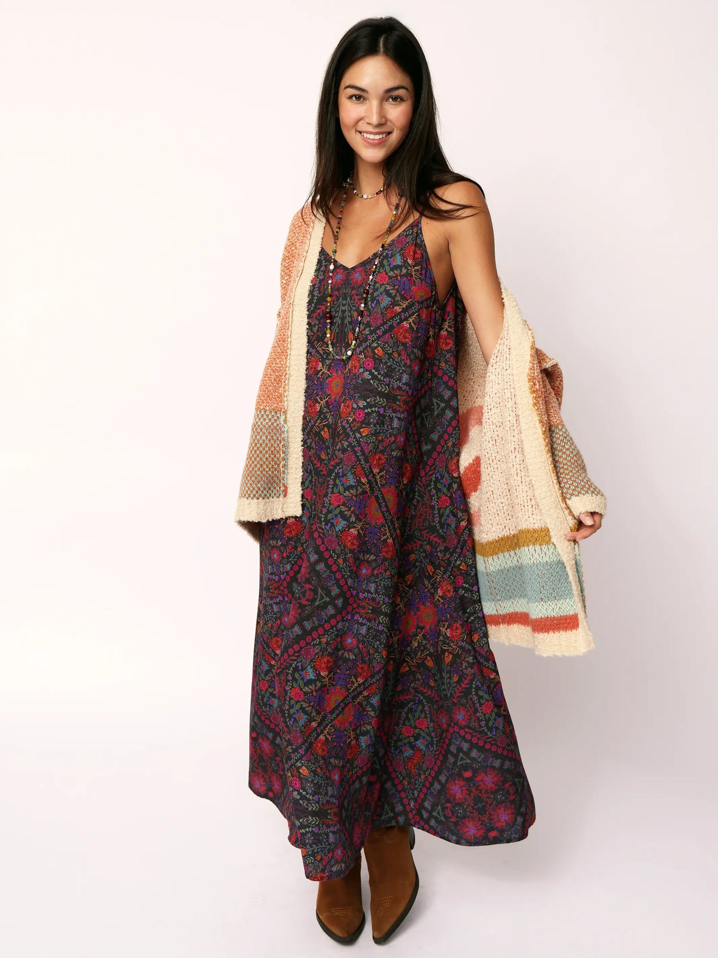 Gracie Slip Maxi Dress - Mandala Charcoal Floral