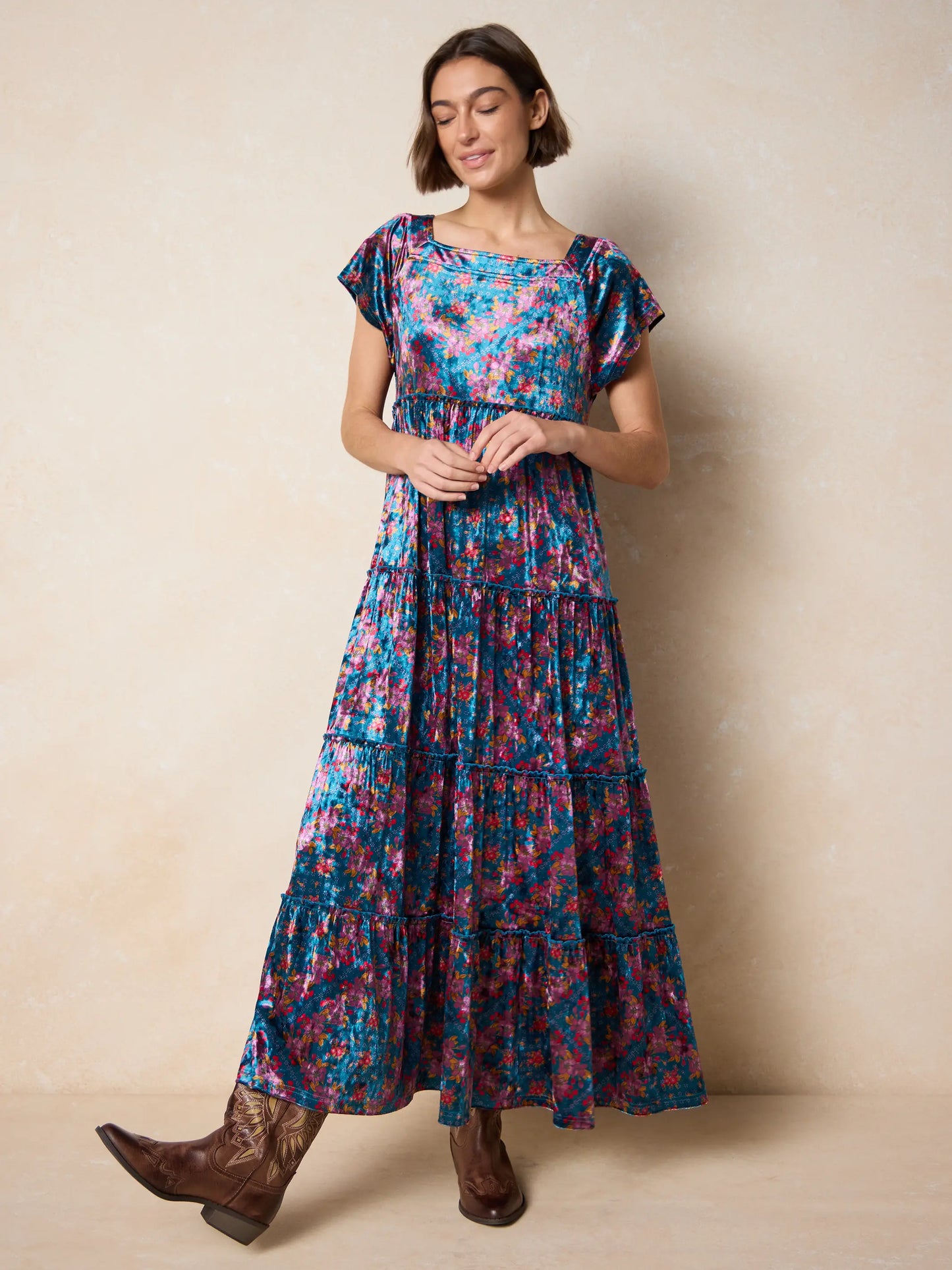 Berkley Velvet Maxi Dress - Bandana Floral Teal