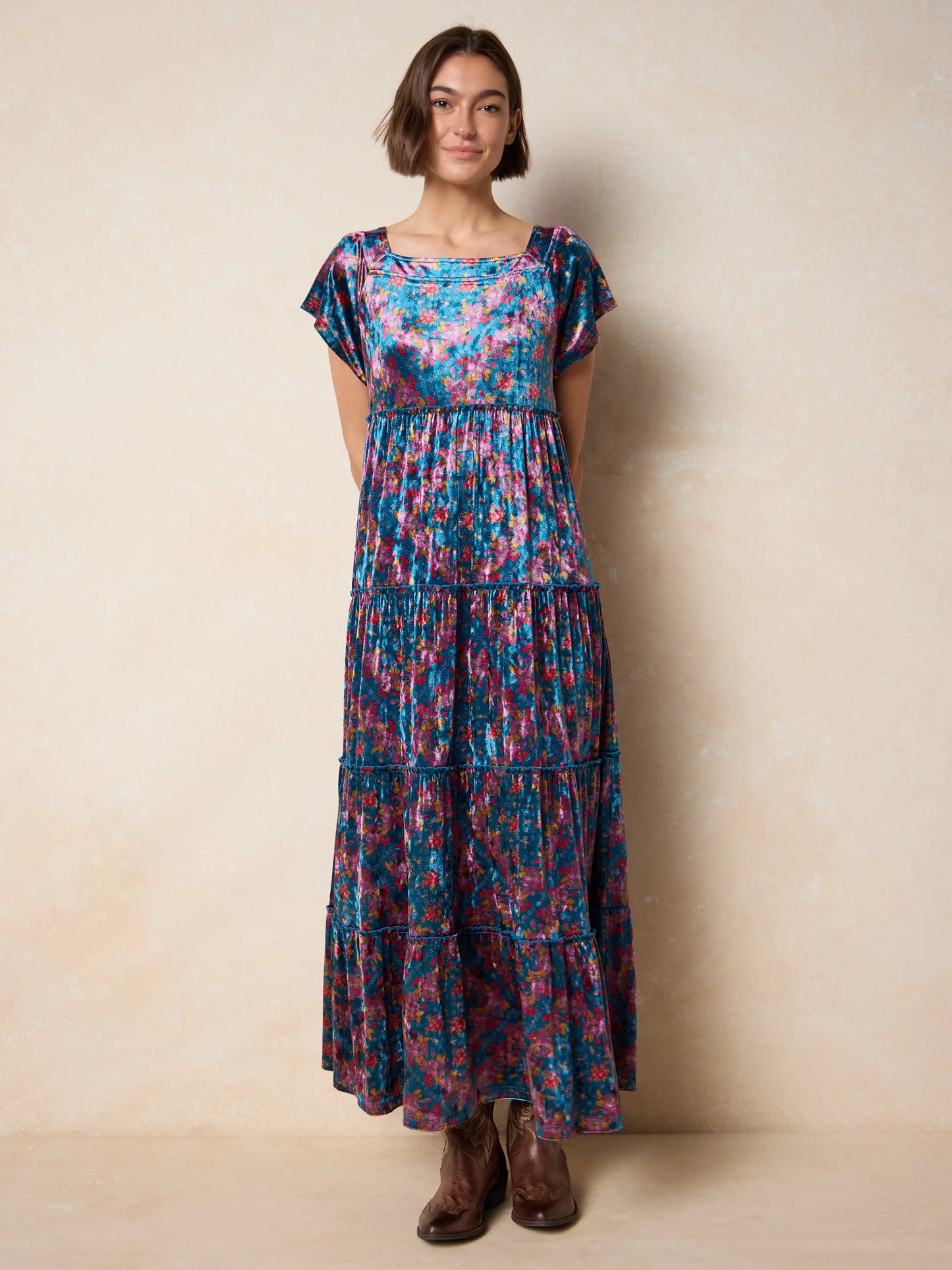 Berkley Velvet Maxi Dress - Bandana Floral Teal