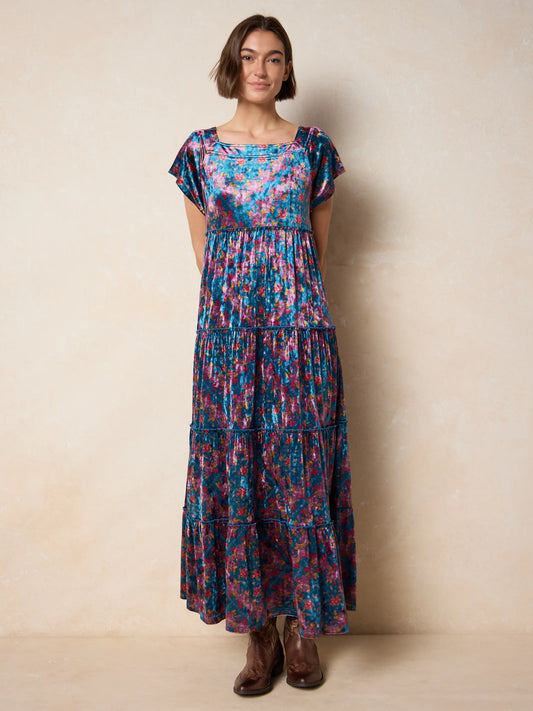 Berkley Velvet Maxi Dress - Bandana Floral Teal