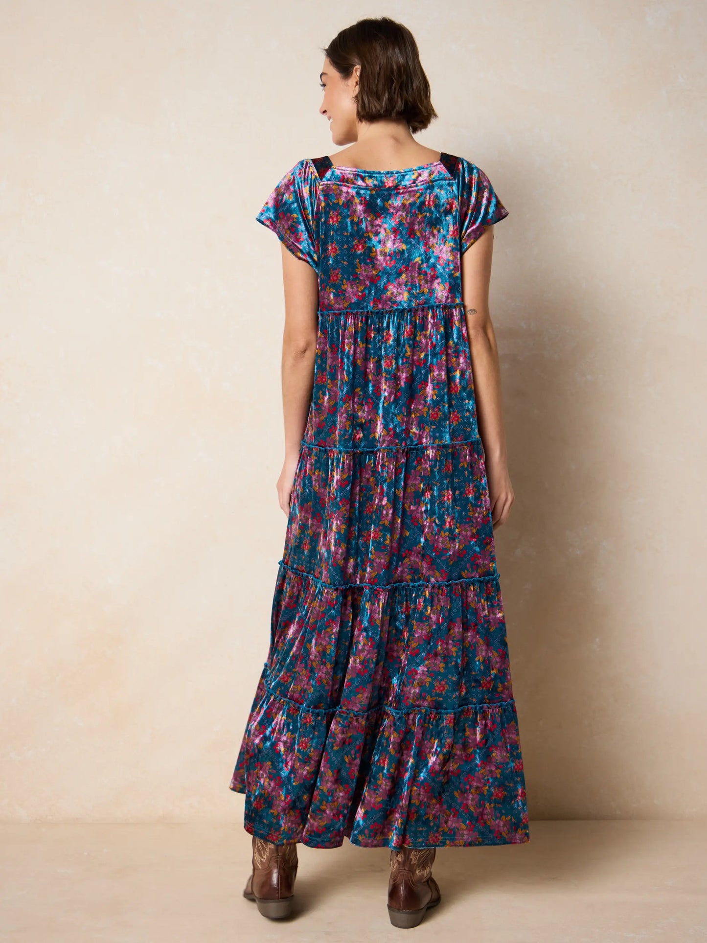 Berkley Velvet Maxi Dress - Bandana Floral Teal