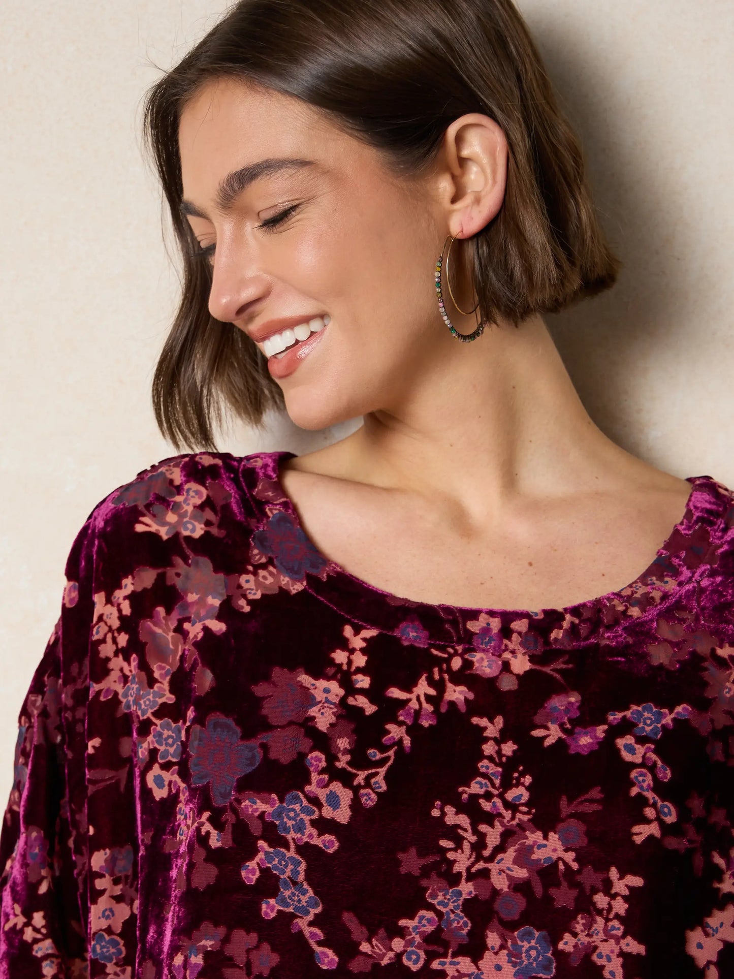 Happy Days Velvet Shift Dress - Cranberry Floral Branches