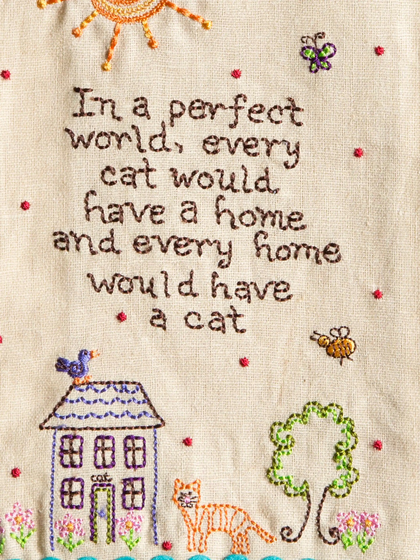 Linen Embroidered Hand Towel - Cat