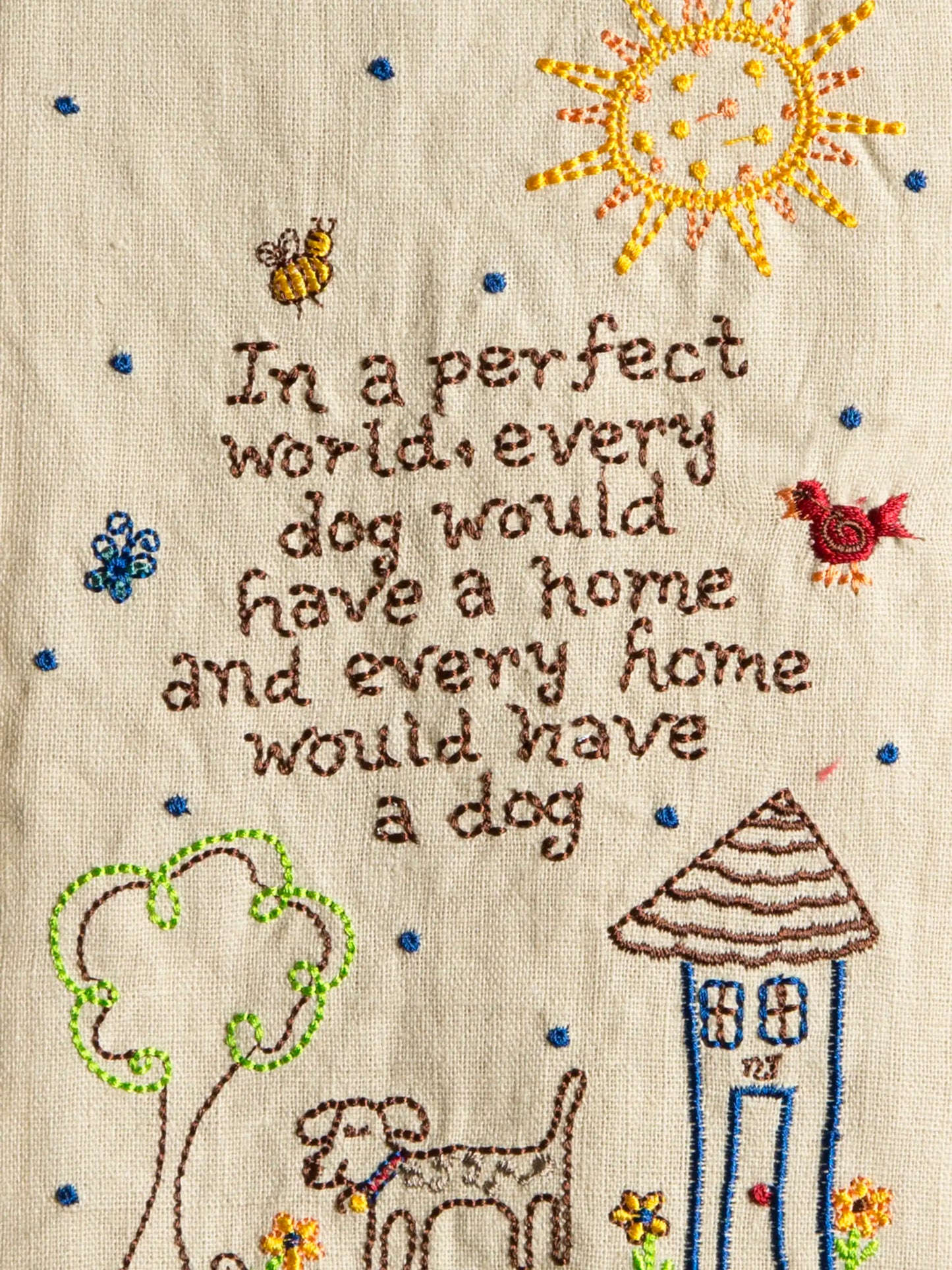 Linen Embroidered Hand Towel - Dog