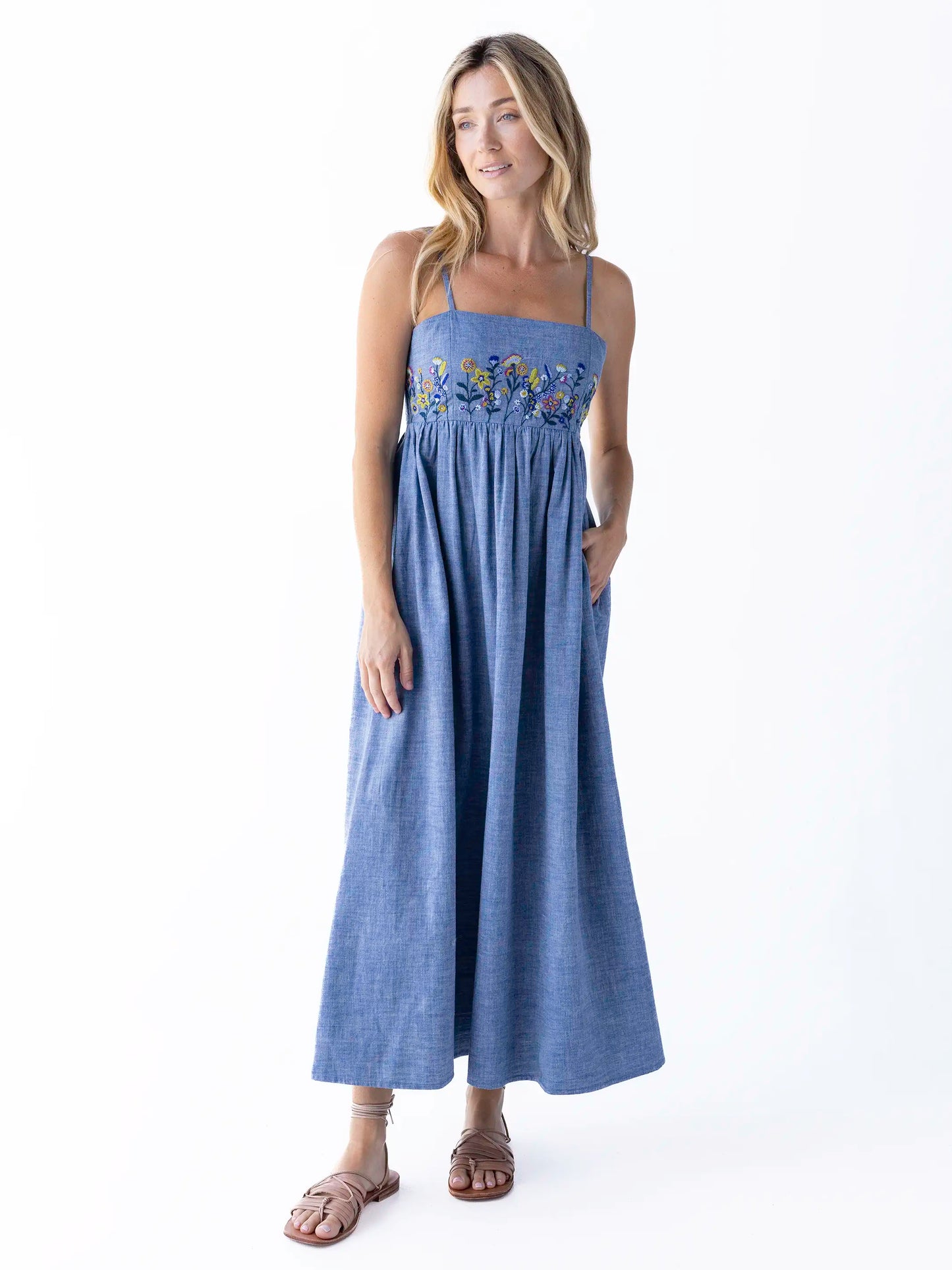 Bailey Embroidered Maxi Dress - Denim Floral