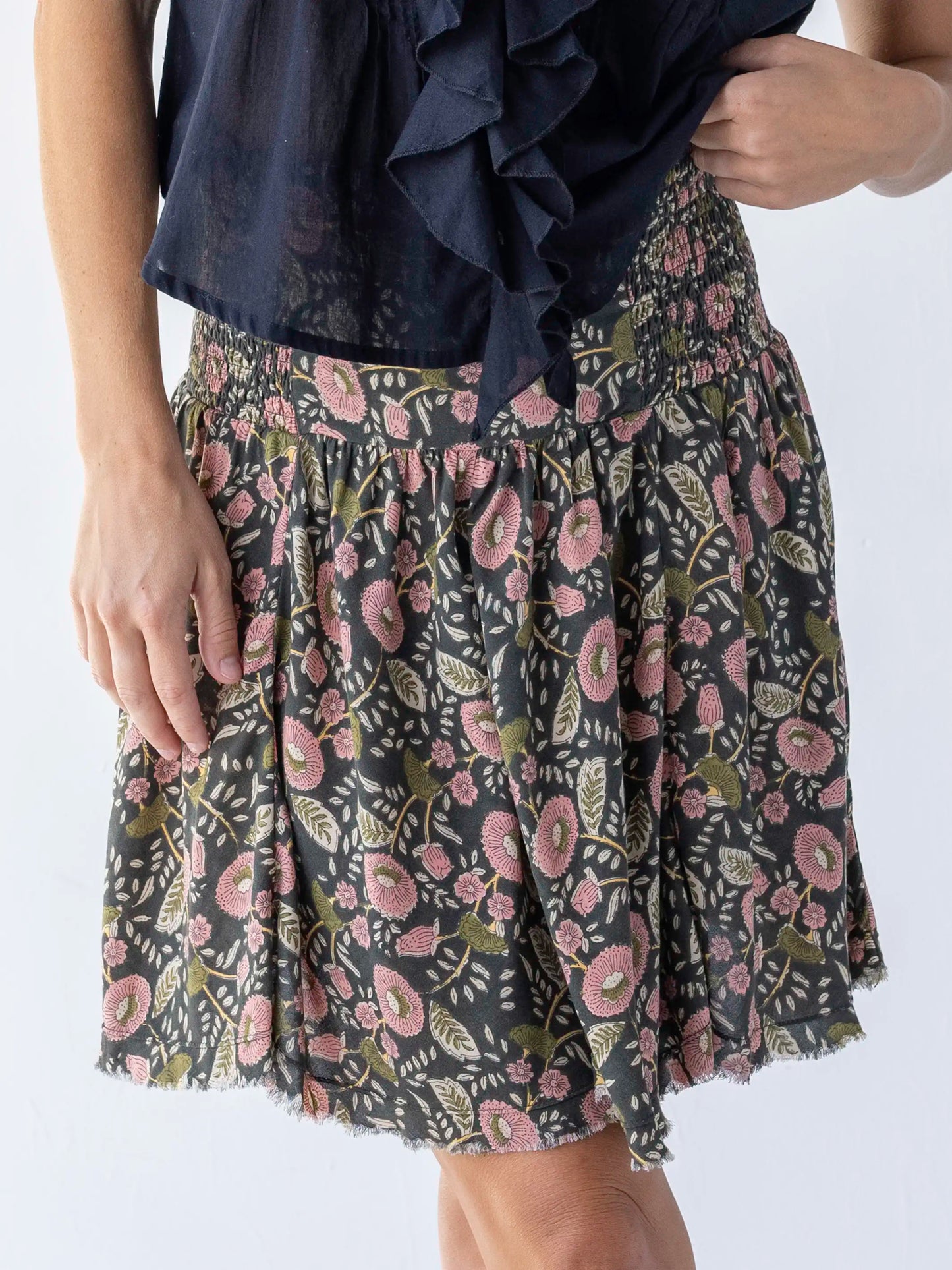 Feelin' Alive Mini Skirt - Green Floral Vines