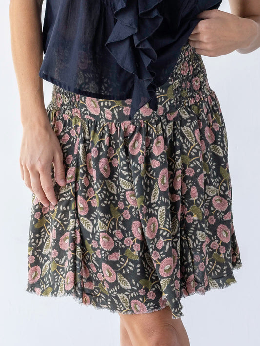 Feelin' Alive Mini Skirt - Green Floral Vines