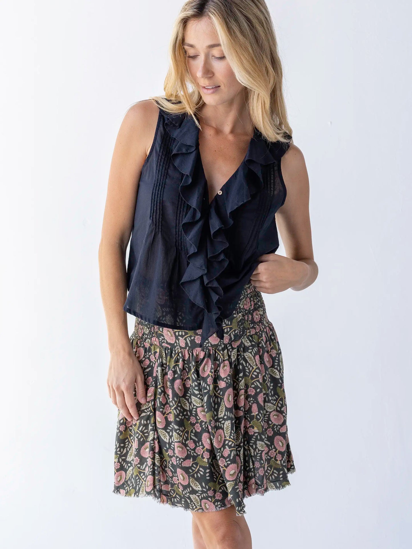 Feelin' Alive Mini Skirt - Green Floral Vines