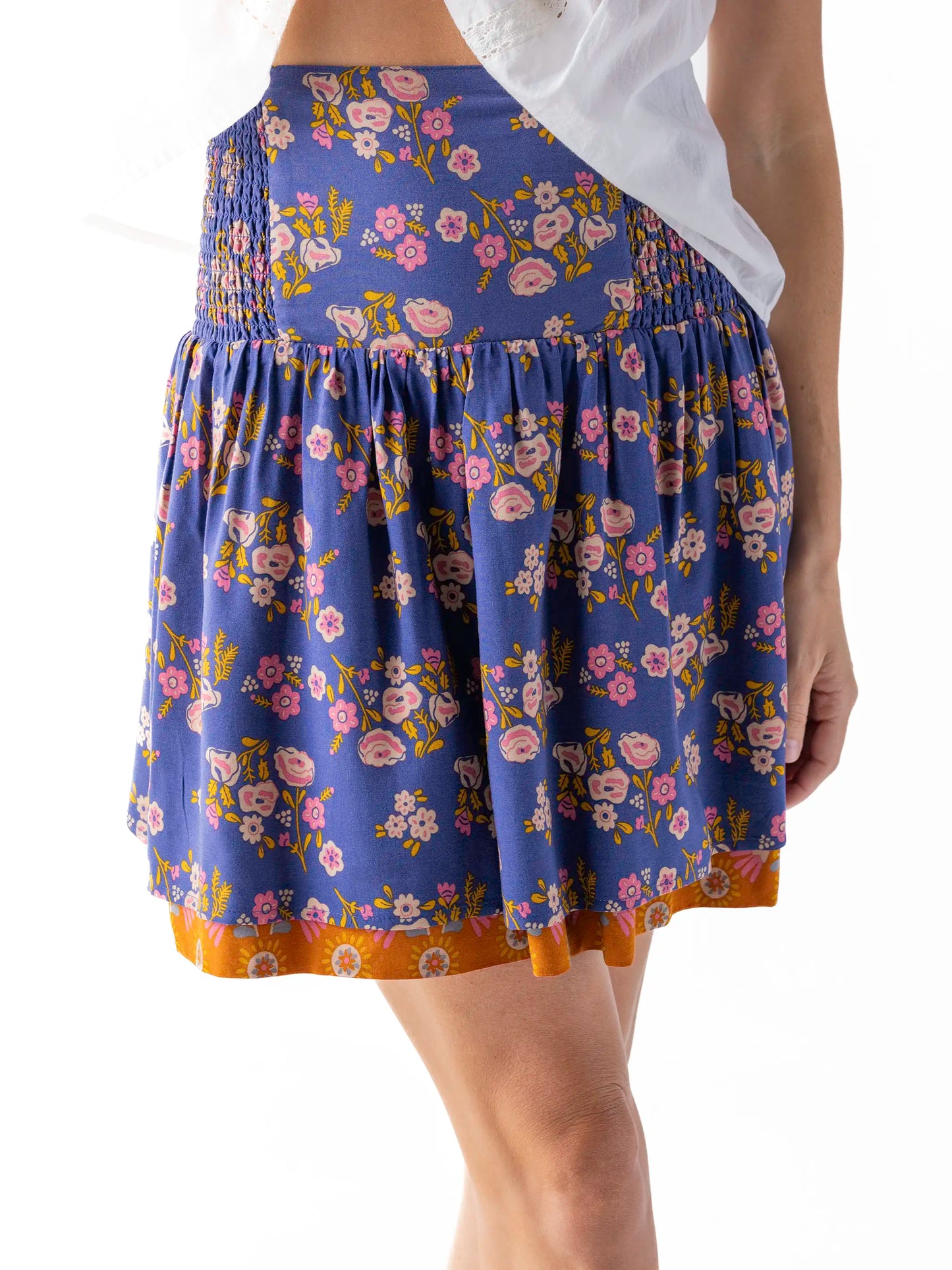 Malia Reversible Mini Skirt - Slate Floral Blooms