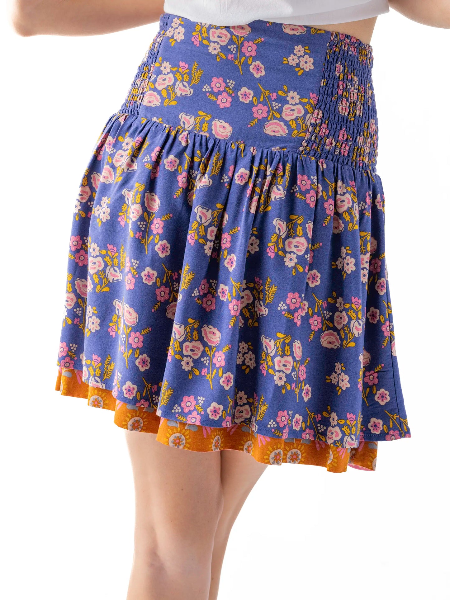 Malia Reversible Mini Skirt - Slate Floral Blooms