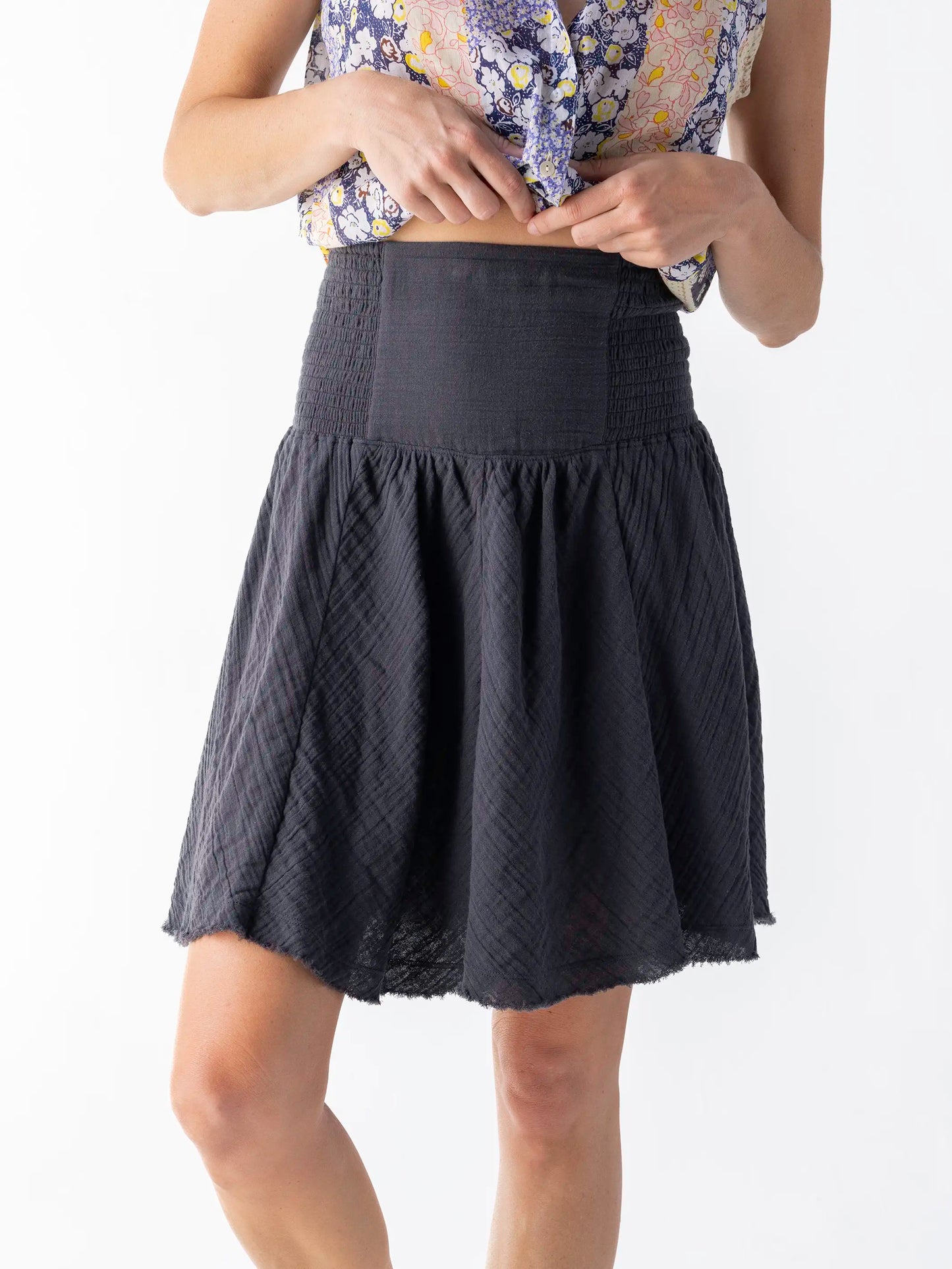 Feelin' Alive Mini Skirt - Charcoal Cotton
