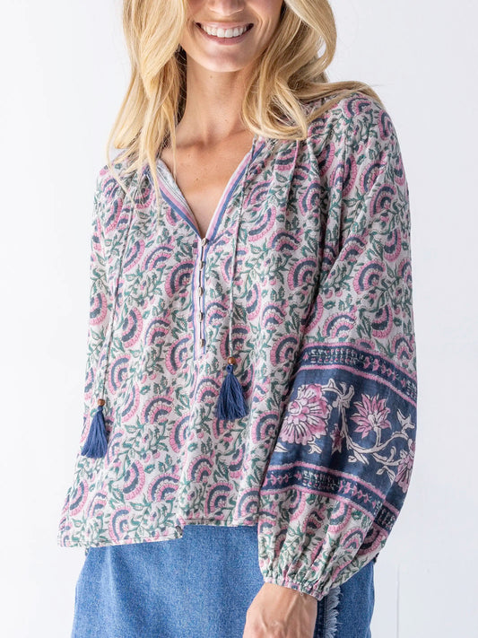 Get Up & Go Top - Purple Fan Floral