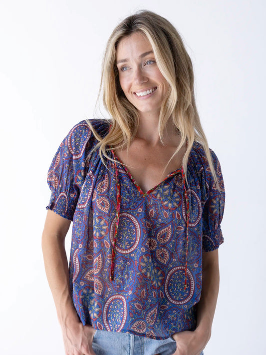 April Top - Blue Mauve Floral