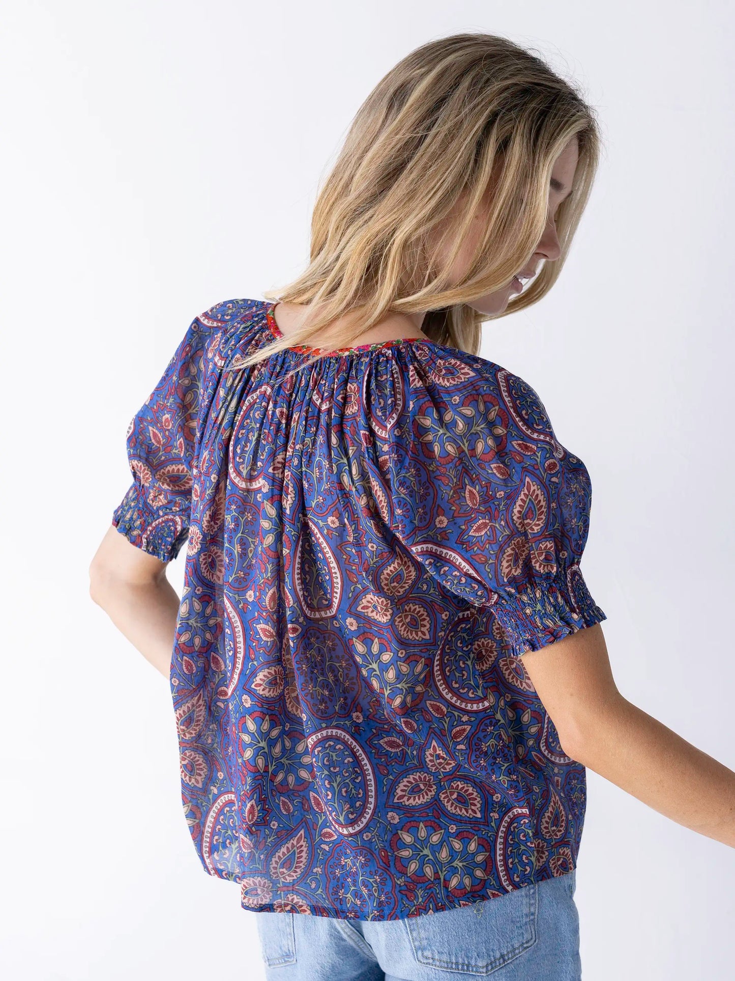 April Top - Blue Mauve Floral