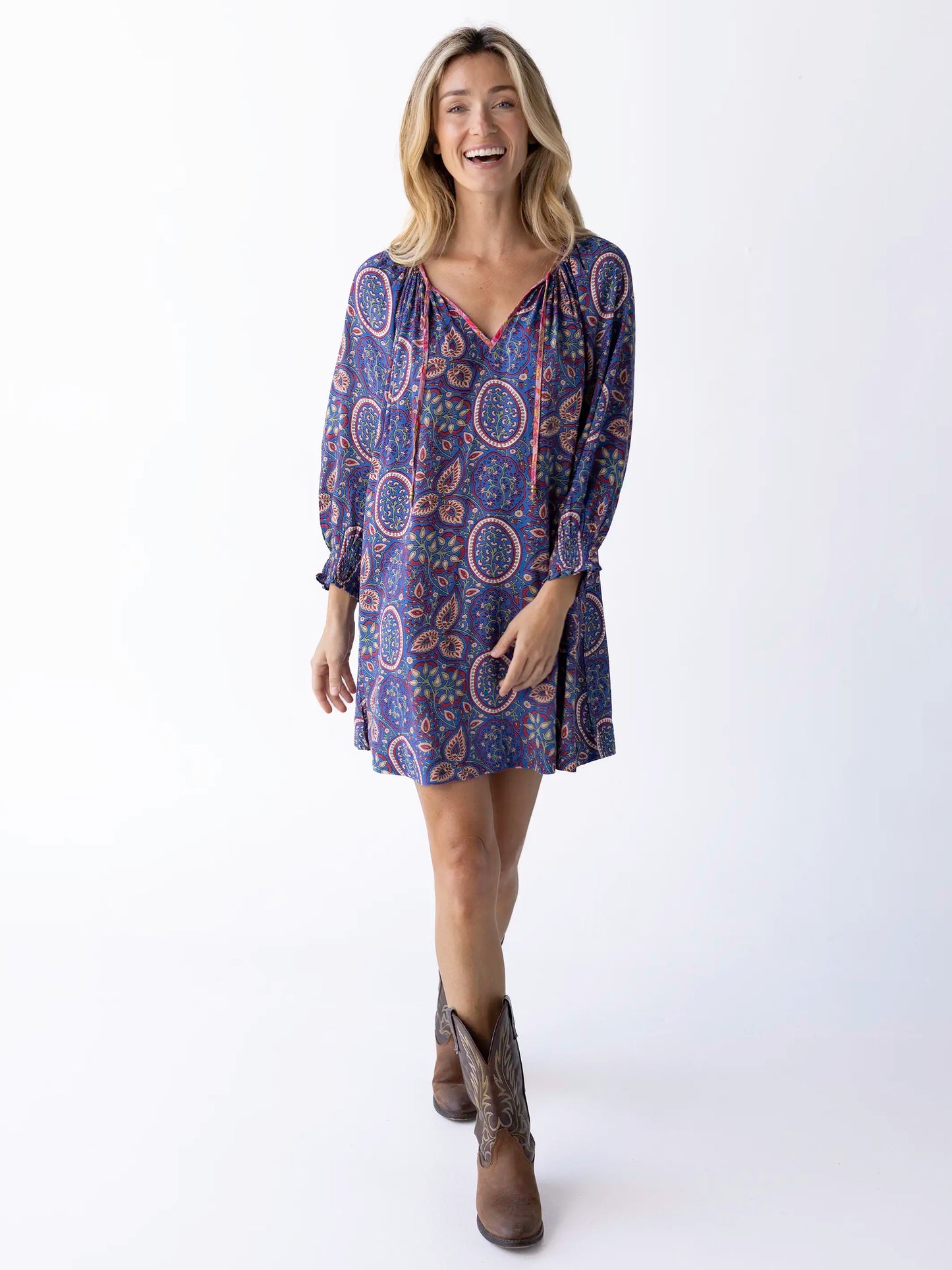 April Mini Dress - Blue Mauve Floral
