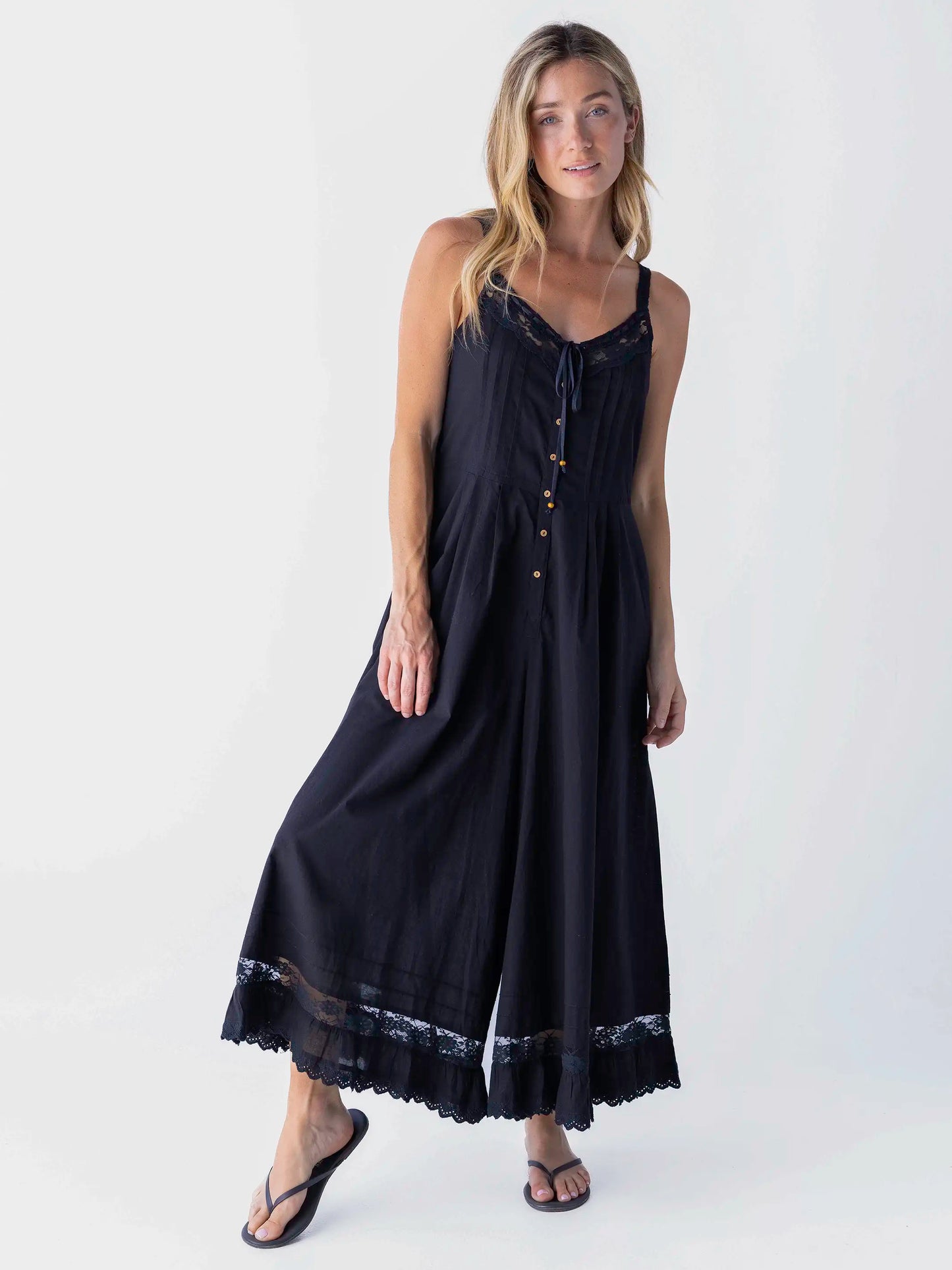 Cotton & Lace Jumpsuit - Black