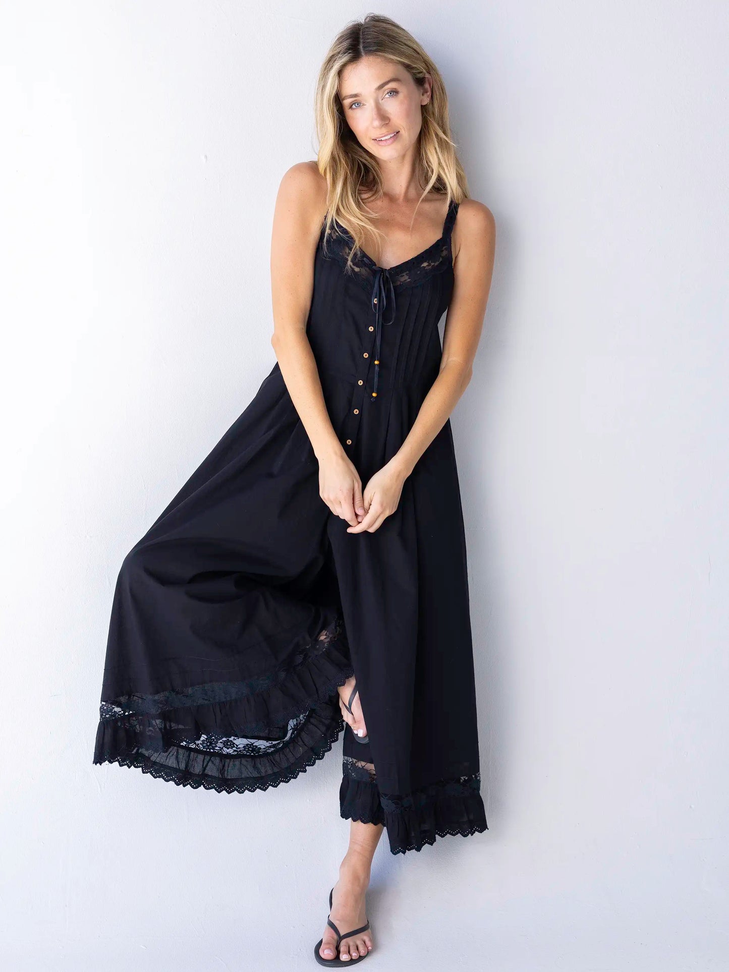 Cotton & Lace Jumpsuit - Black
