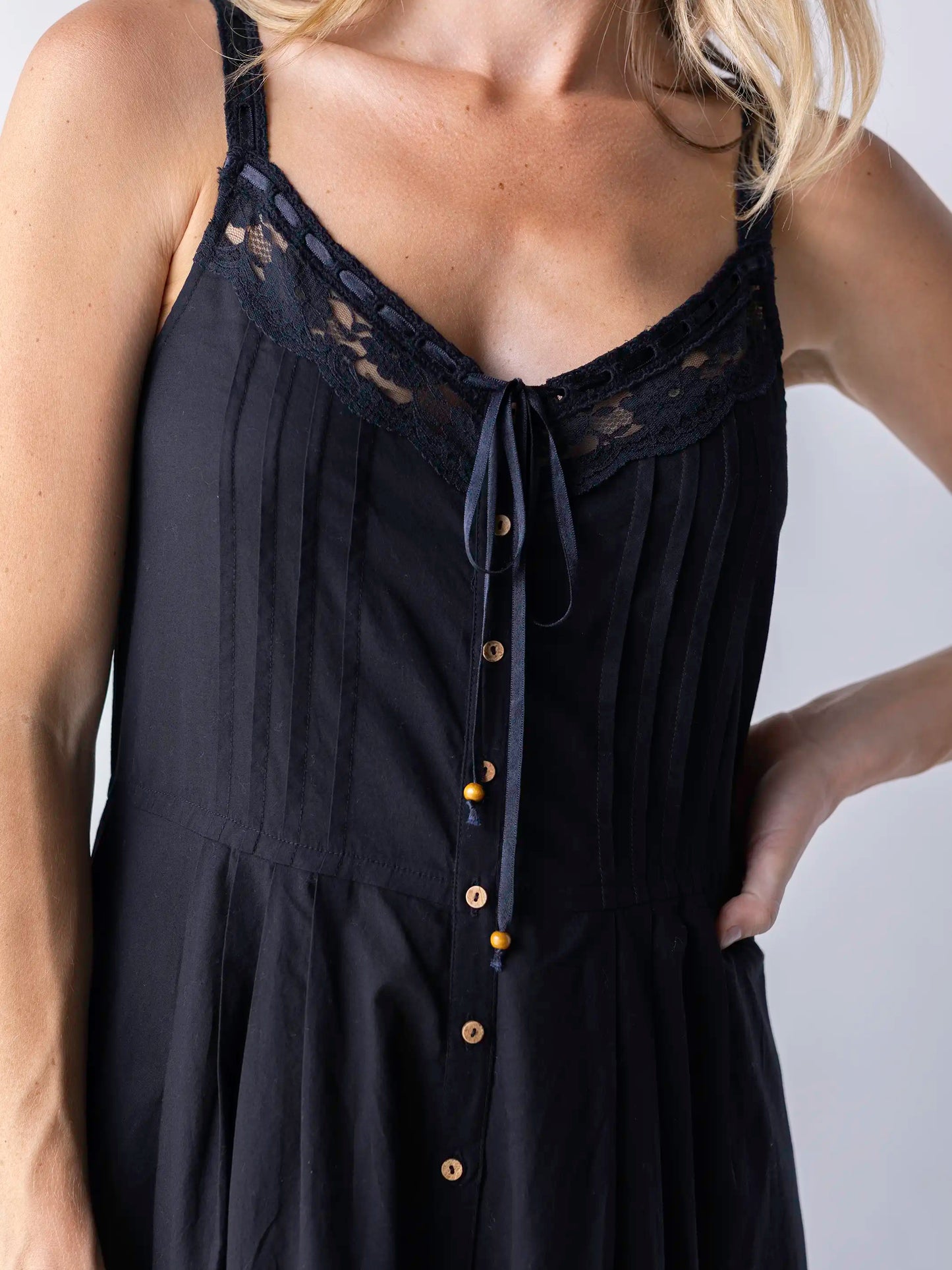 Cotton & Lace Jumpsuit - Black