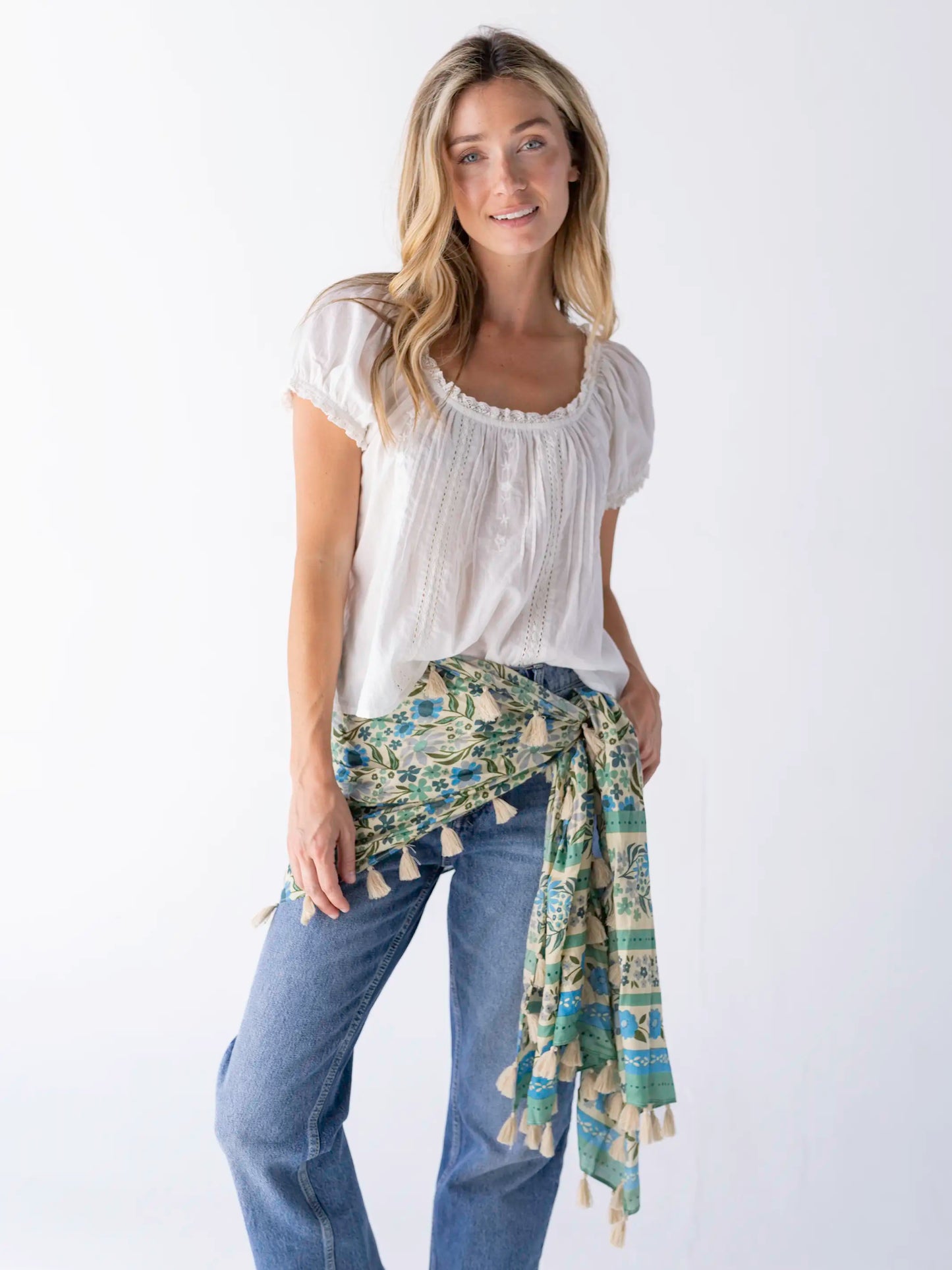 Sayulita Scarf - Blue Cream Floral