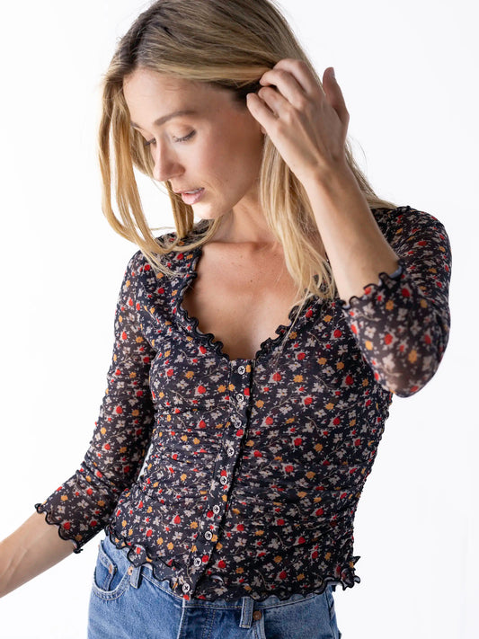 Florence Mesh Top - Black Oakley Floral