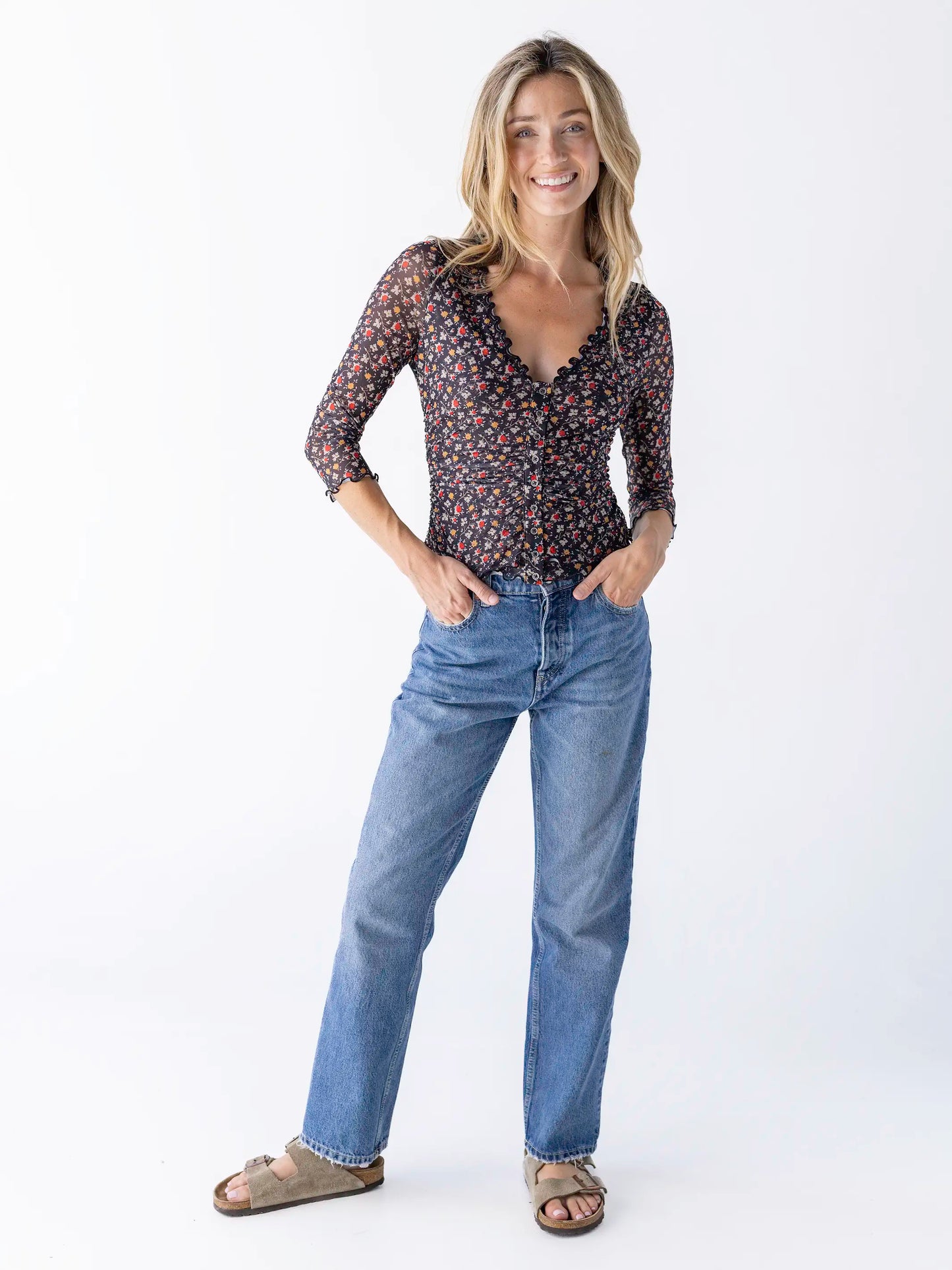 Florence Mesh Top - Black Oakley Floral