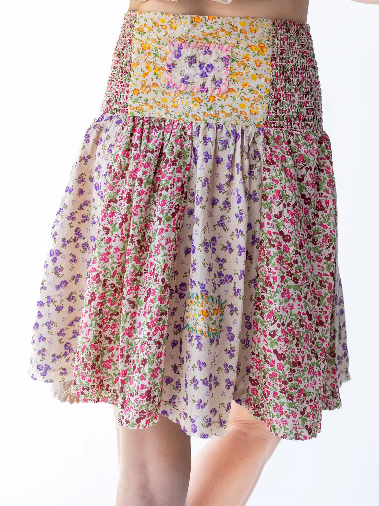 Feelin' Alive Embroidered Cotton Mini Skirt - Meadow Patches