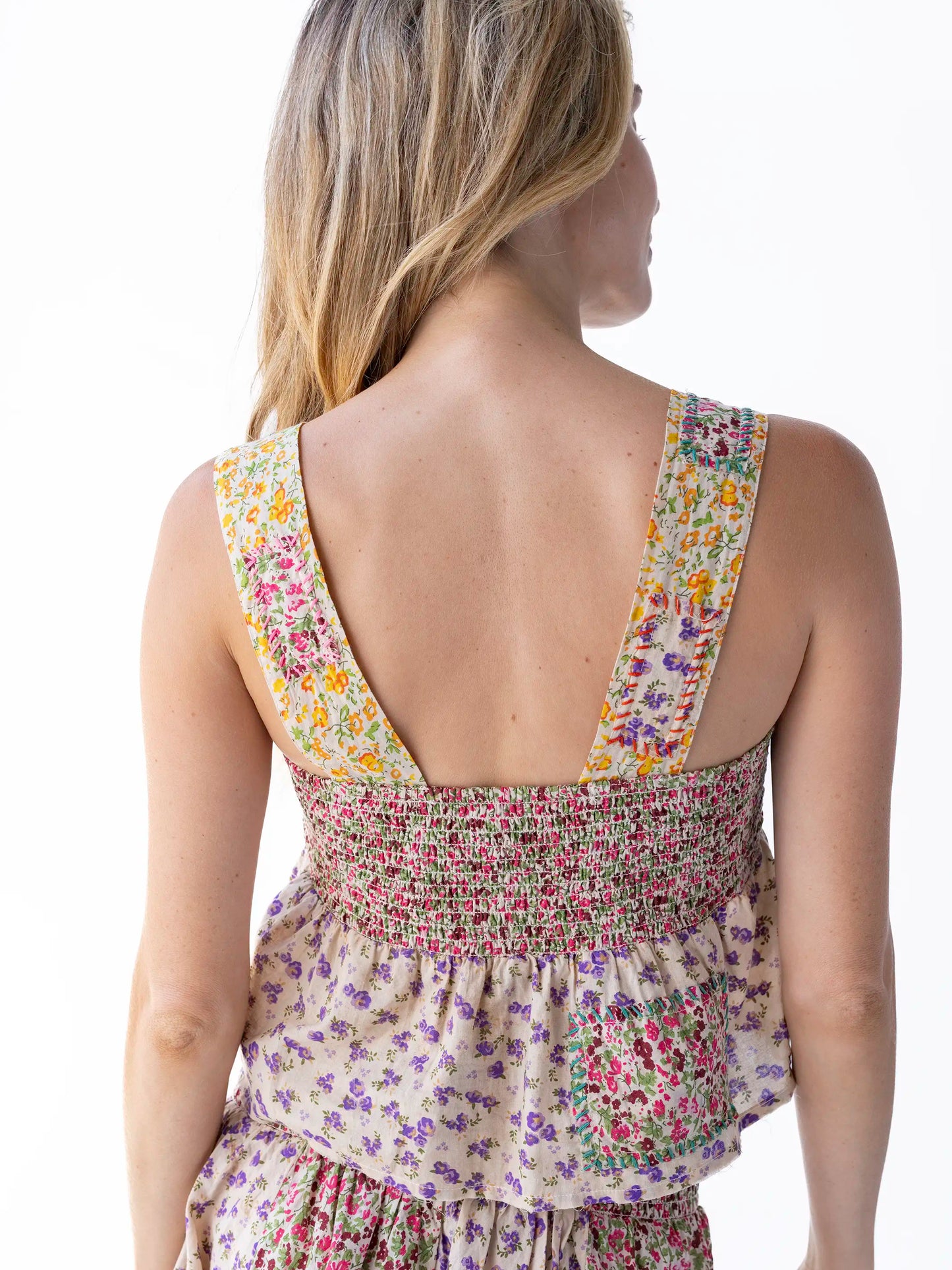 Tricia Embroidered Cotton Top - Meadow Patches