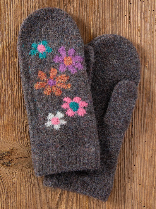 Intarsia Mittens - Charcoal Daisy