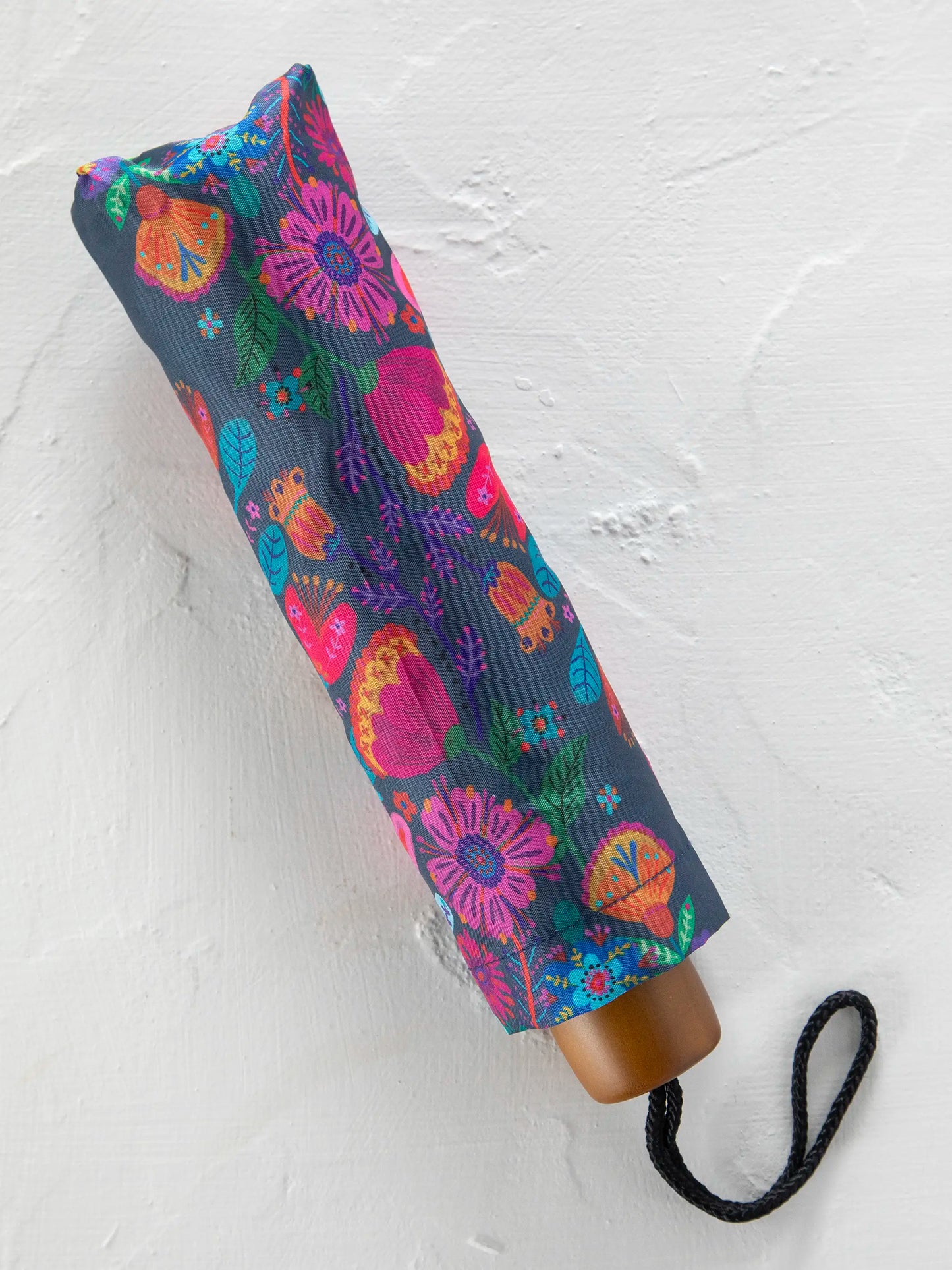 Fold Up Umbrella - Navy Folk Flower