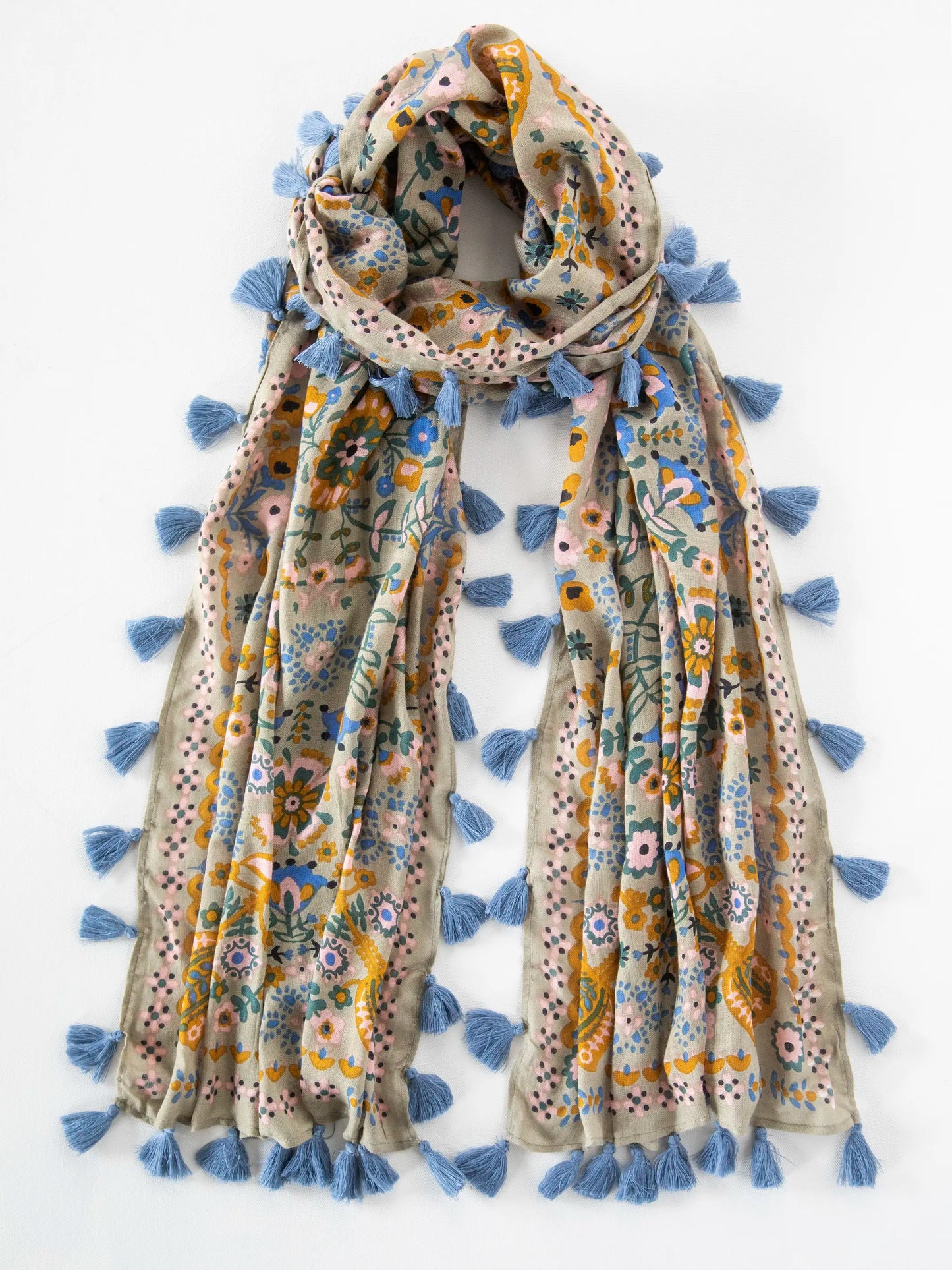 Sayulita Scarf - Taupe Folk Flower