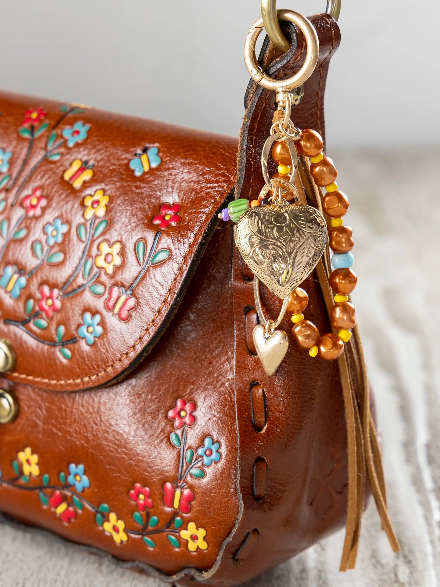 Artisan Leather Heart Bag Charm