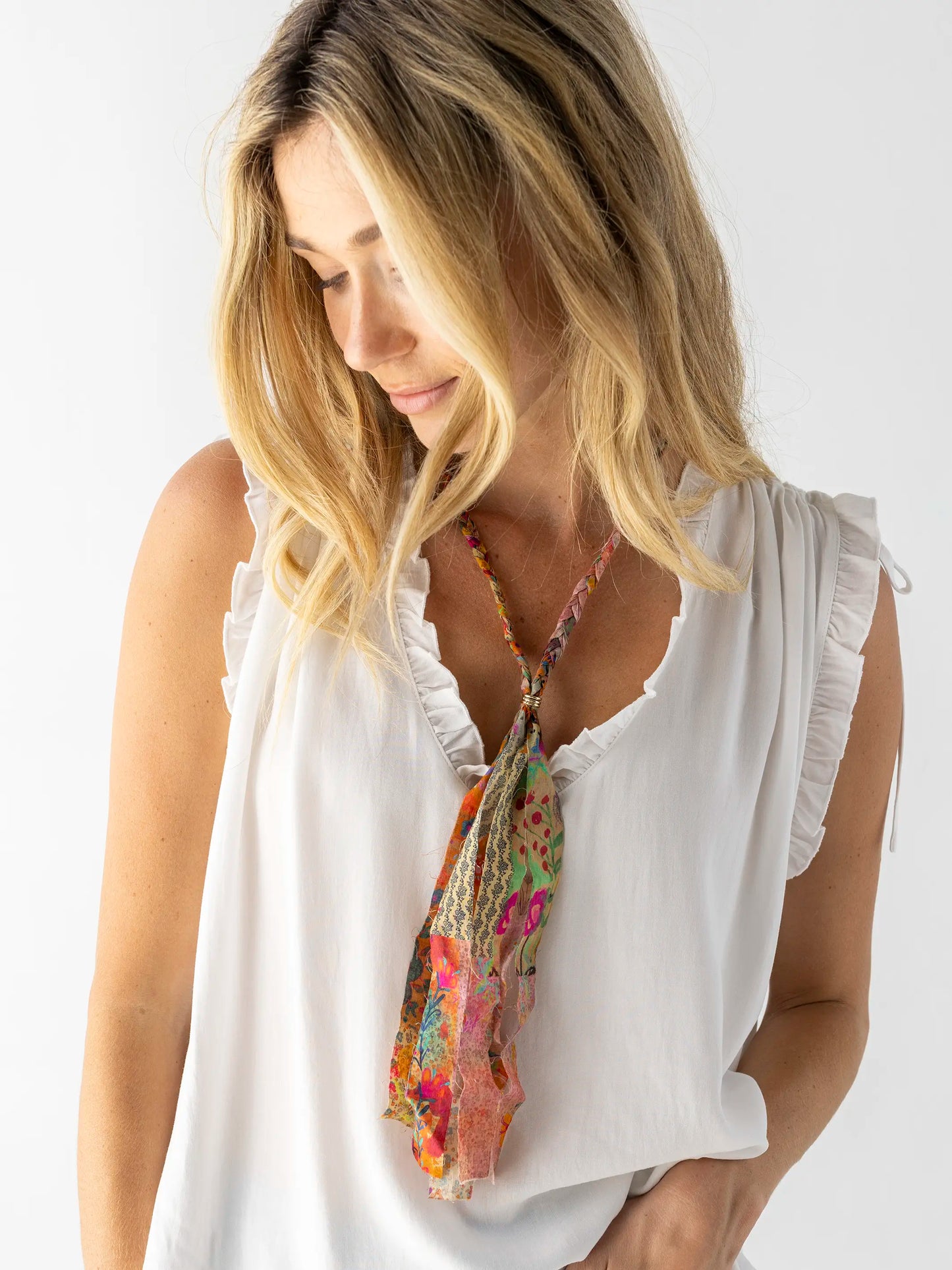 Braided Bandana Necklace - Pink Floral Patchwork