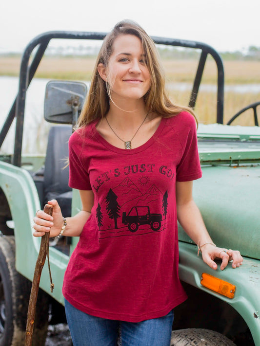 Boho Cotton Tee Shirt - Let's Just Go Cranberry