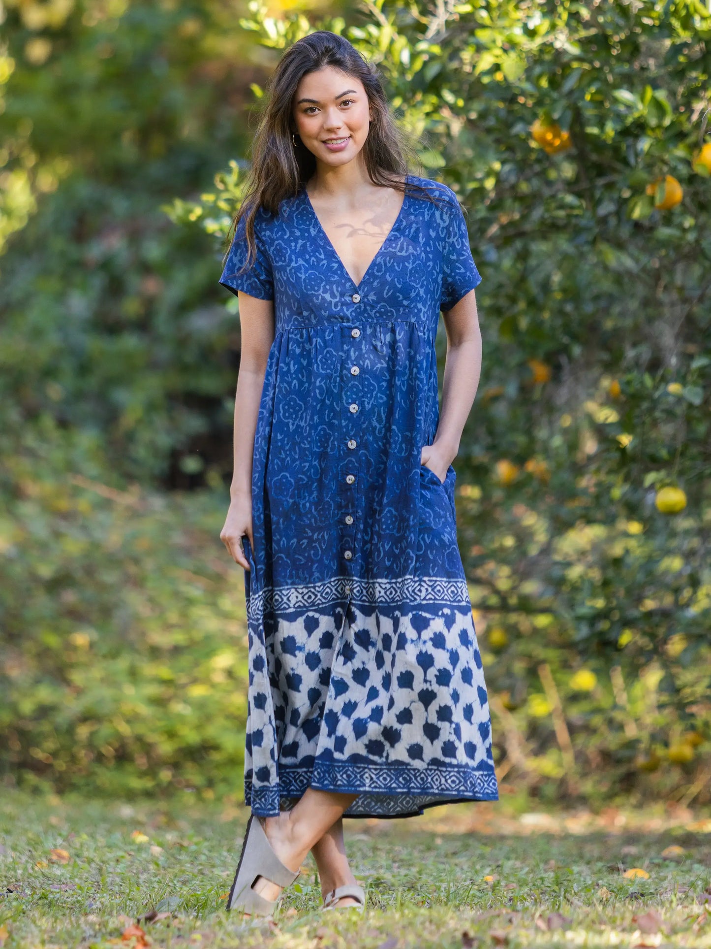 Avery Midi Dress - Navy Shibori Tie-Dye
