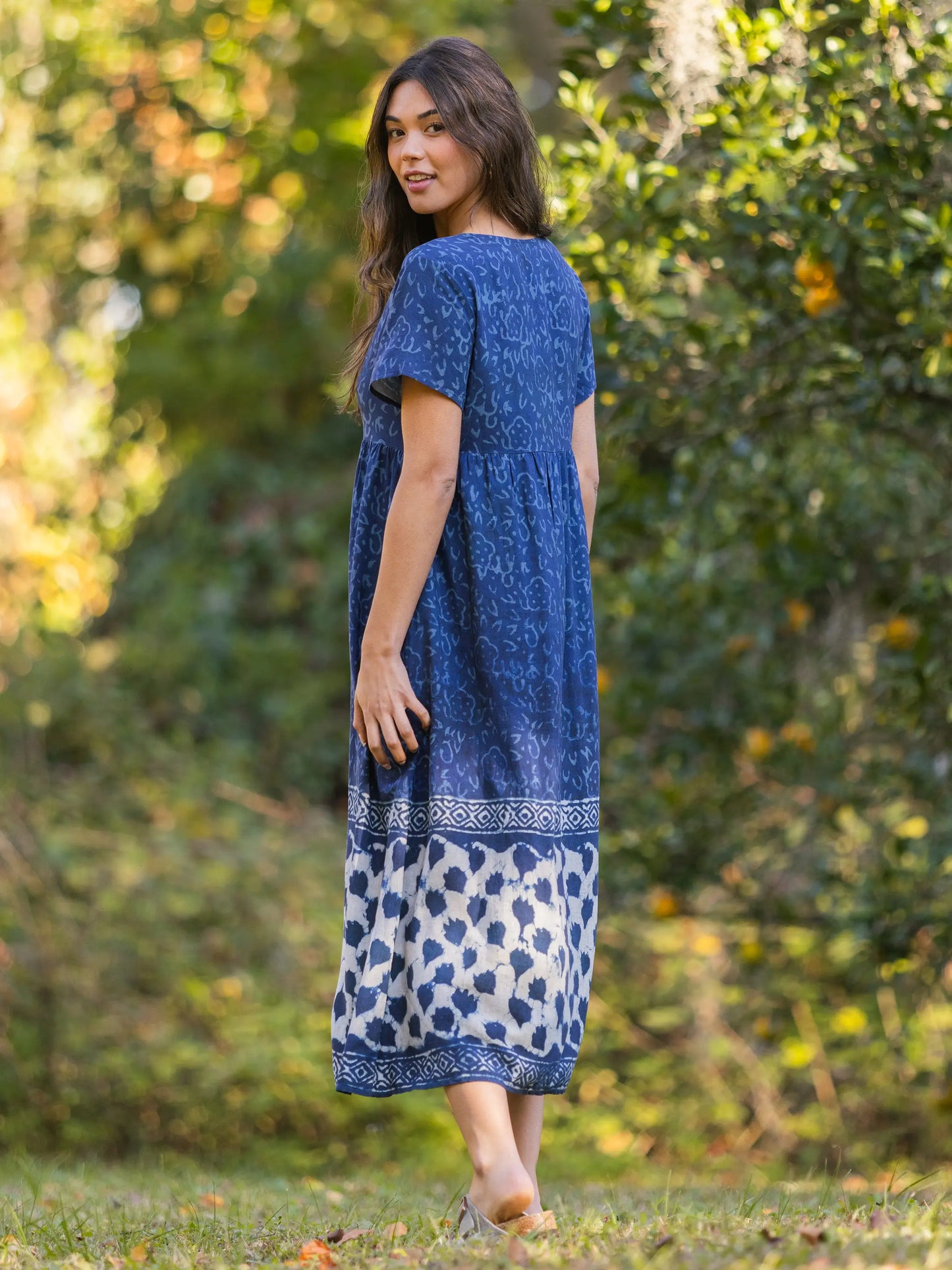 Avery Midi Dress - Navy Shibori Tie-Dye