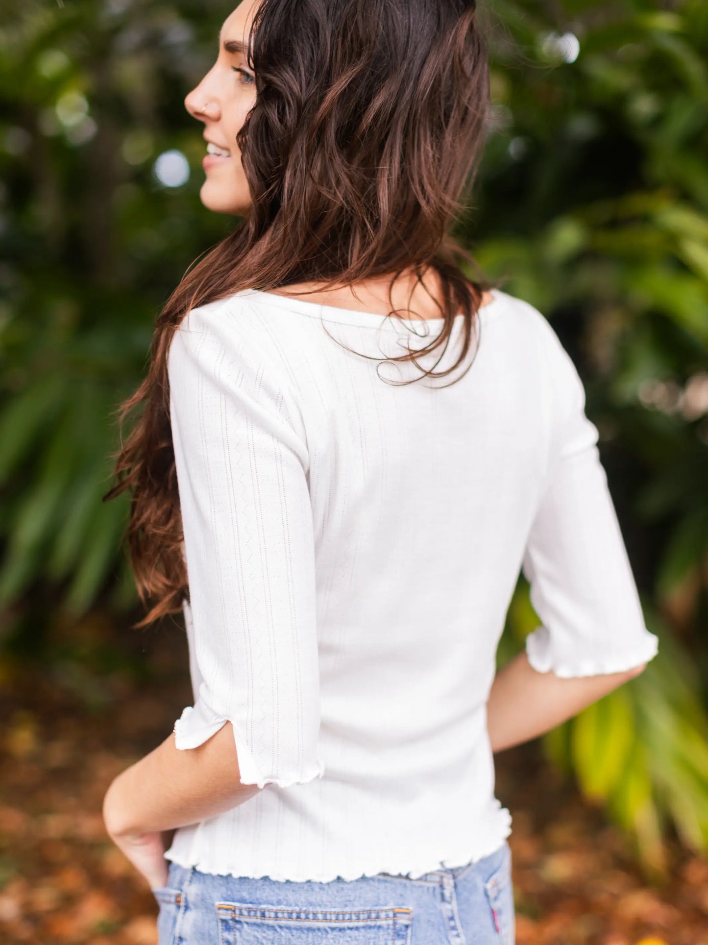 Leah Pointelle Top - White