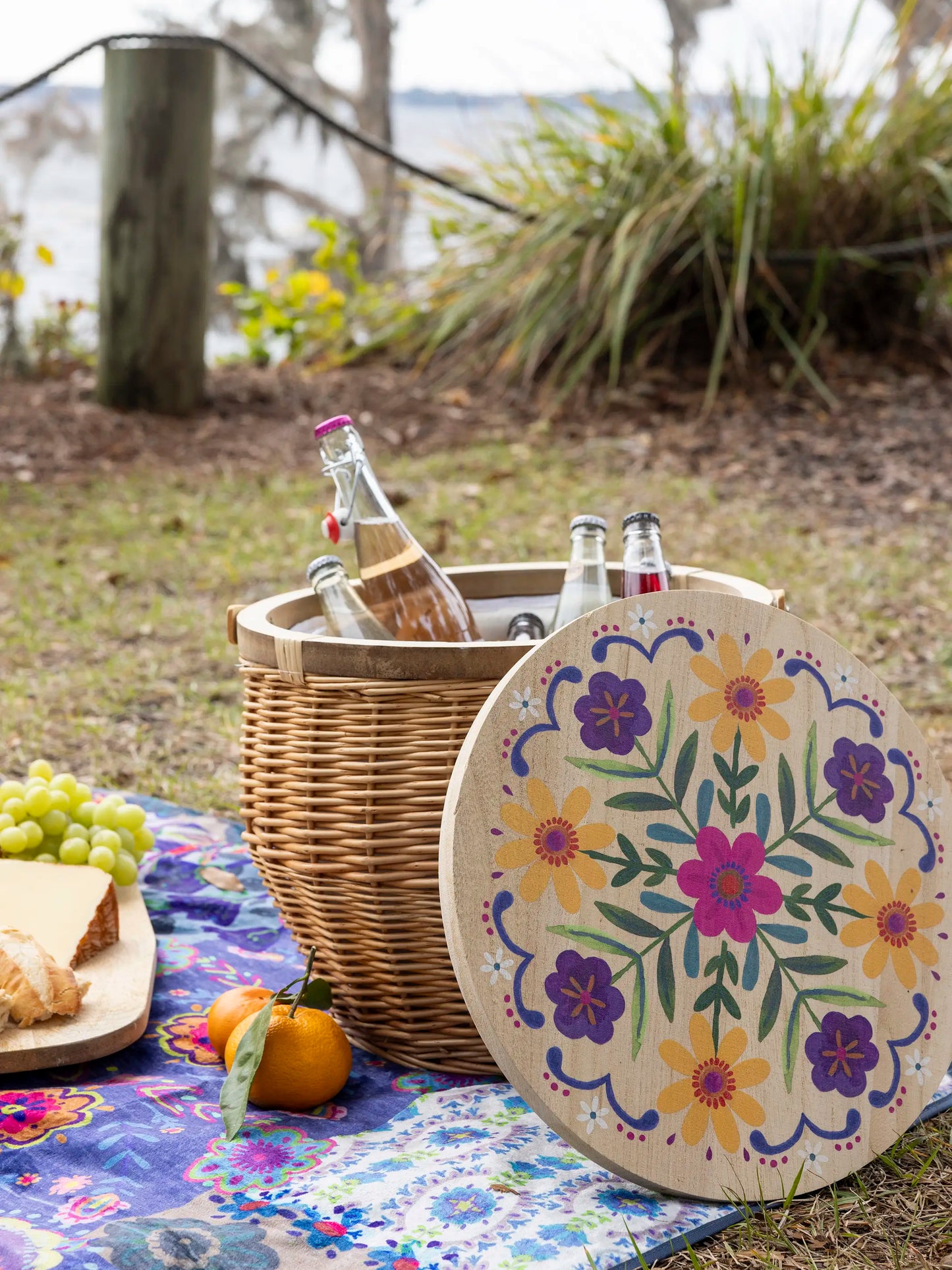 Insulated Picnic Basket Table - Folk Flower