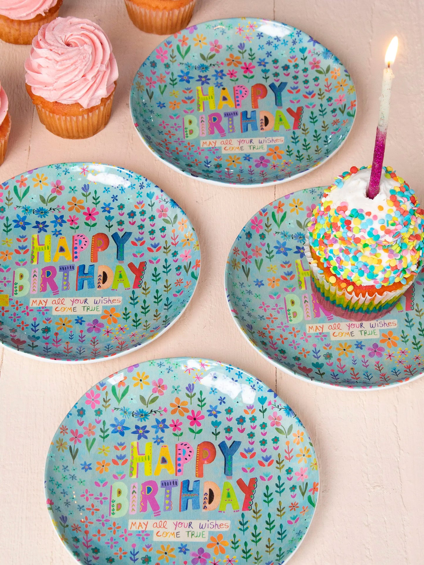 "Save Paper" Melamine Party Plates, Set of 4 - Happy Birthday
