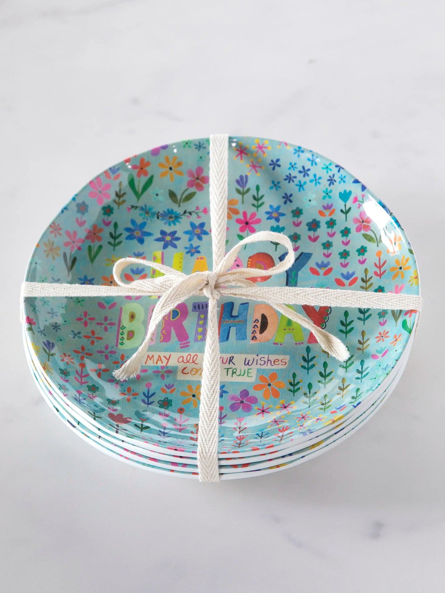 "Save Paper" Melamine Party Plates, Set of 4 - Happy Birthday