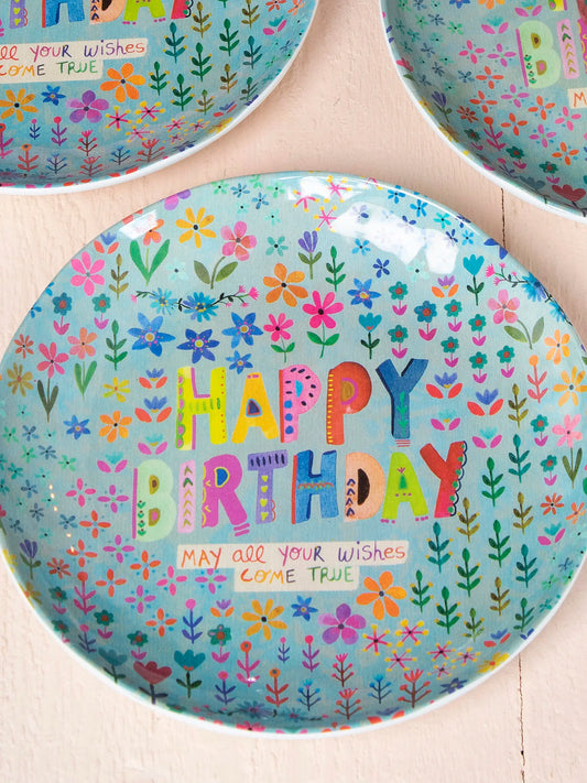 "Save Paper" Melamine Party Plates, Set of 4 - Happy Birthday
