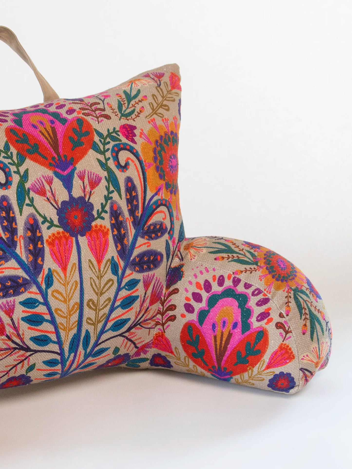 Boho Backrest Pillow - Cream Folk Flower