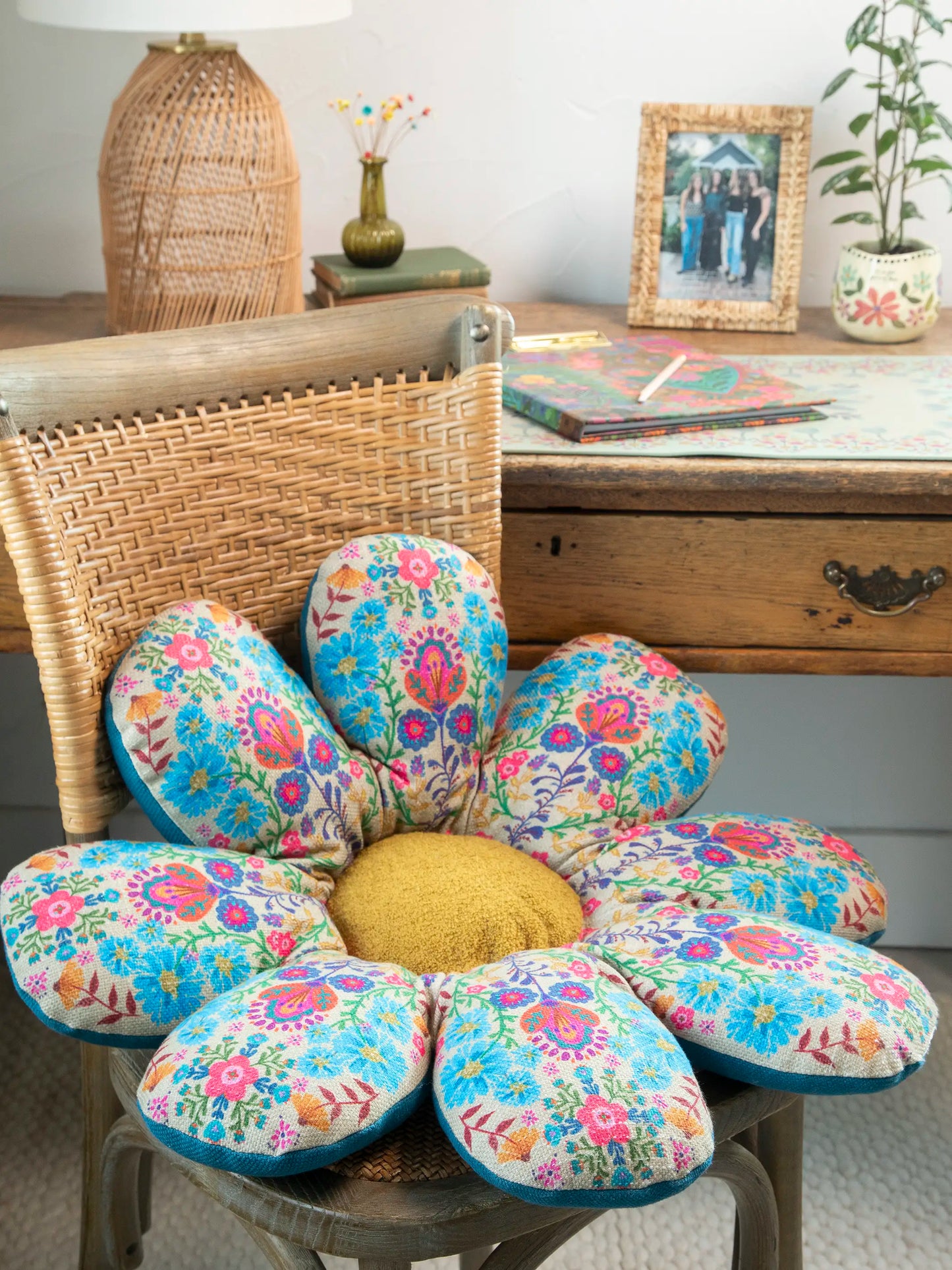 Boho Cotton Flower Cushion - Cream Folk Flower