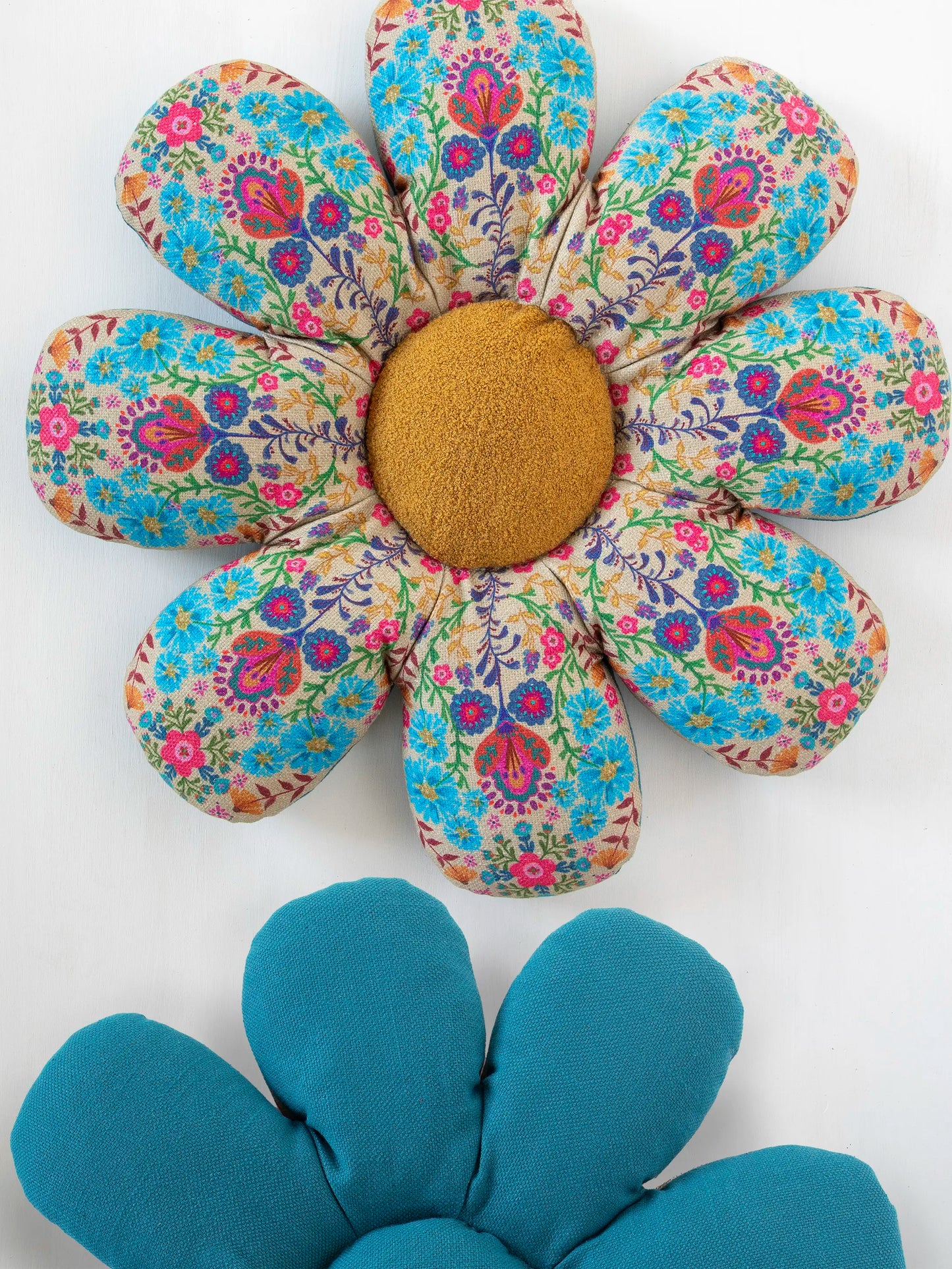 Boho Cotton Flower Cushion - Cream Folk Flower