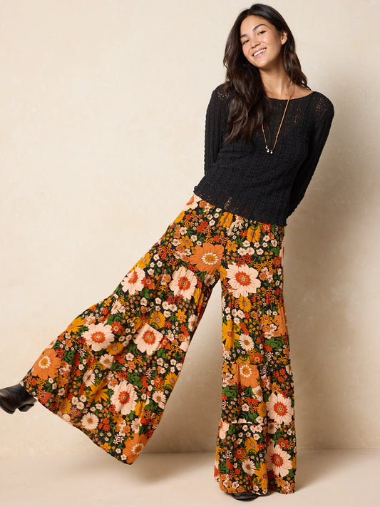 Patti Palazzo Pant -  Orange Floral Cotton