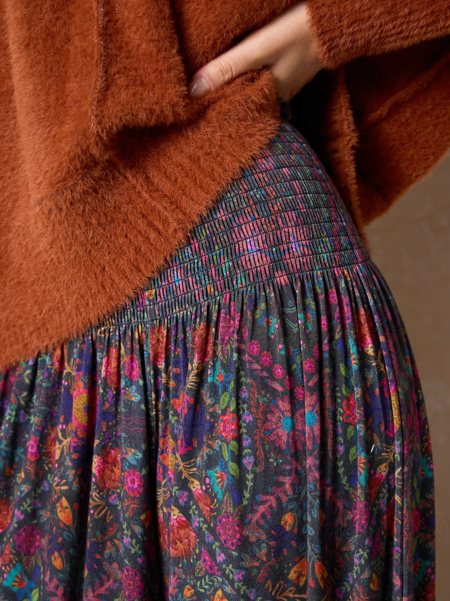 Make A Move "ButterSoft" Knit Palazzo Pant - Mandala Charcoal Floral