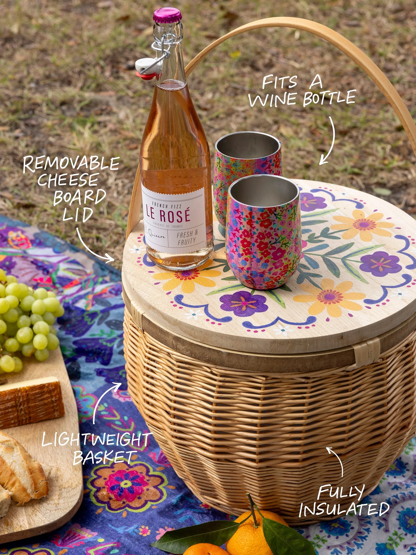 Insulated Picnic Basket Table - Folk Flower