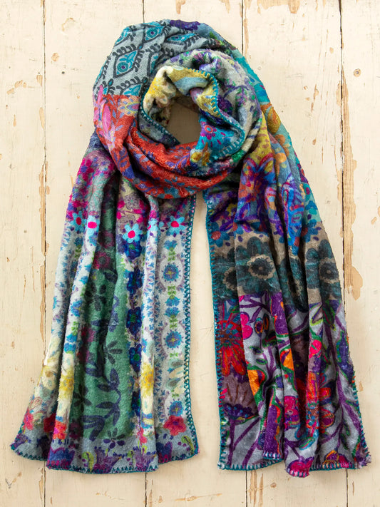 Cozy Blanket Scarf - Blue Patchwork