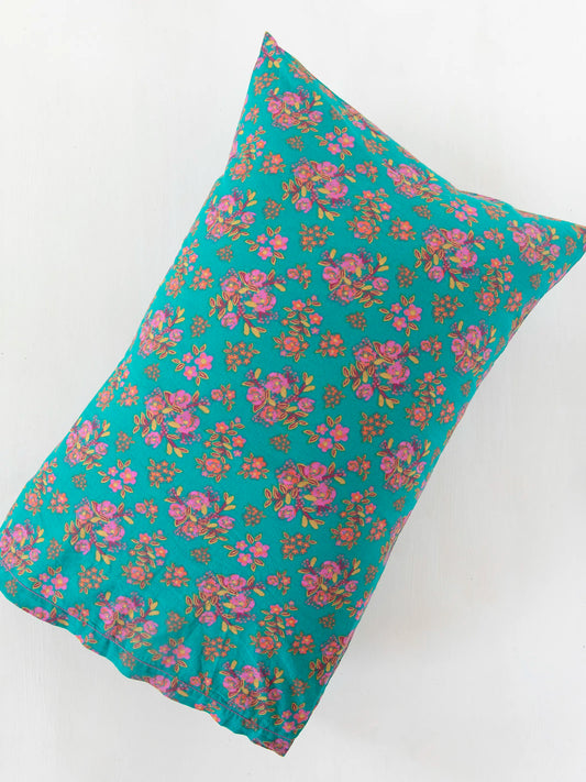 Mix & Match Cotton Pillowcase, Single - Teal Bouquet Blooms